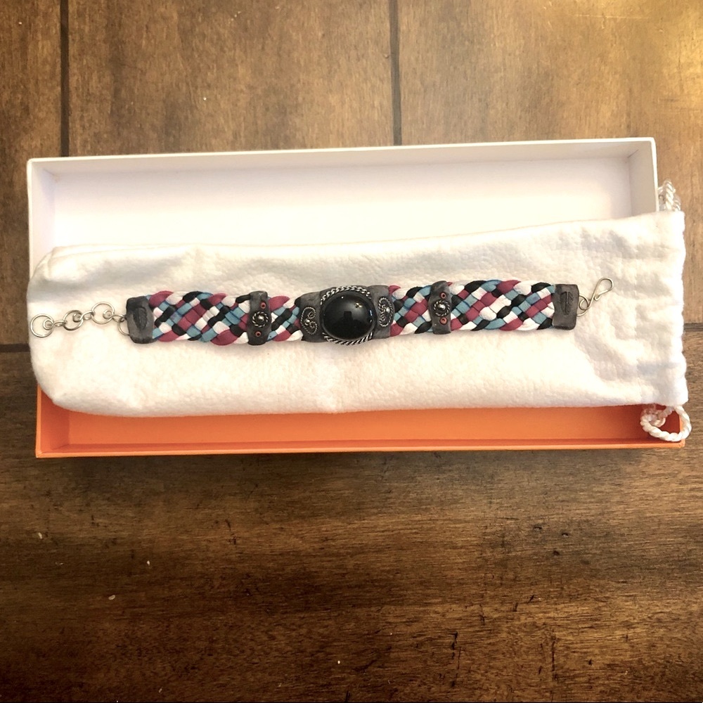 ❤️🤍🩵🖤Leather Bracelet w/Obsidian stone